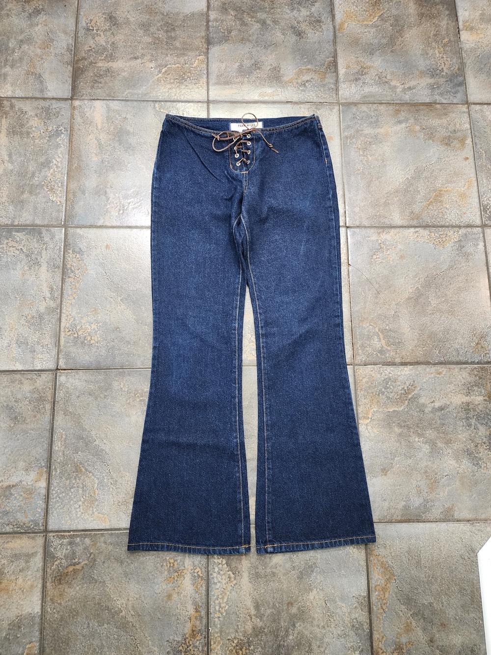 Vintage 90s Paris Blues Women's 7 30x32 Lace Up Fly Boho Indie Denim Flare Jeans